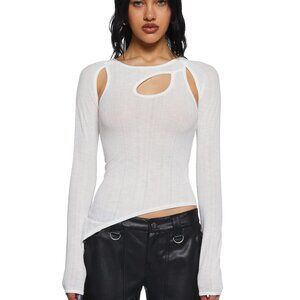 White asymmetrical cut out long sleeve top
